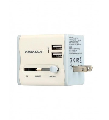 Momax, 1-World Dual USB AC Travel Adapter 2 USB Ports, White