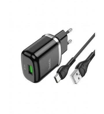 Hoco N3 Vigour QC3.0 USB Charger with Type-C Cable - Black