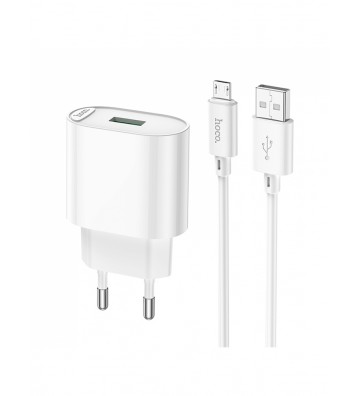 Hoco C109A Single Port QC3.0 Charger with Micro-USB Cable - White