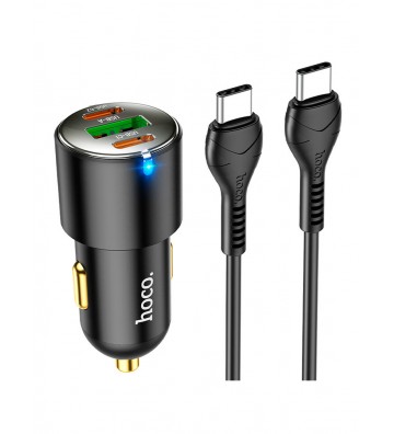 Hoco NZ6 PD45W 3 Ports Car Charger with Type-C to Type-C Cable