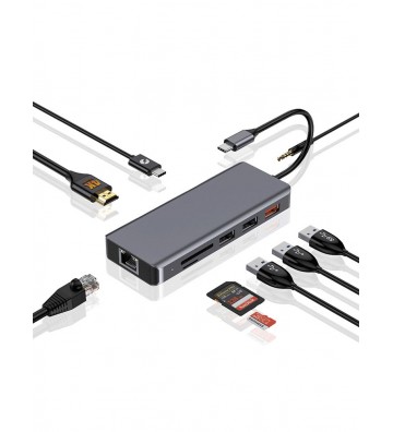 Porodo 9-in-1 4K HDMI Ethernet USB-C Hub