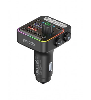 Porodo Quick-Charge FM Car Charger Dual USB-C & USB-A